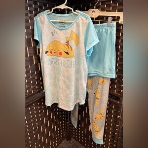 Pokemon Light Blue Pikachu Pajama Set for Kids Size L